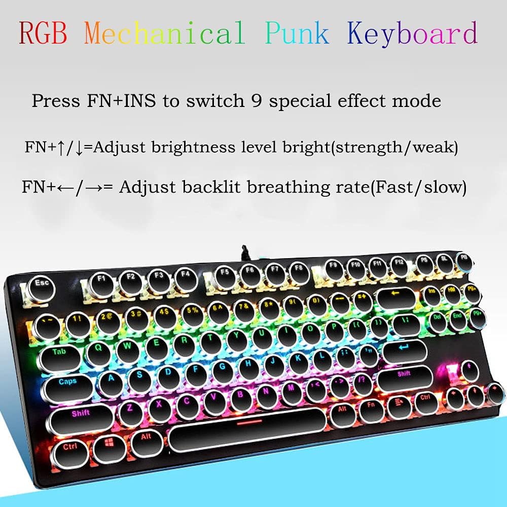 Blaue Schalter Gaming-Tastatur, 87 Tasten, RGB. Perfekt für Gamer & schnelle Eingaben.