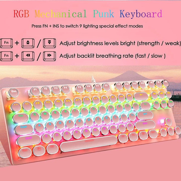 Mechanische 87-Tasten Tastatur, RGB, blaue Schalter. Optimal für Gaming & effizientes Arbeiten.