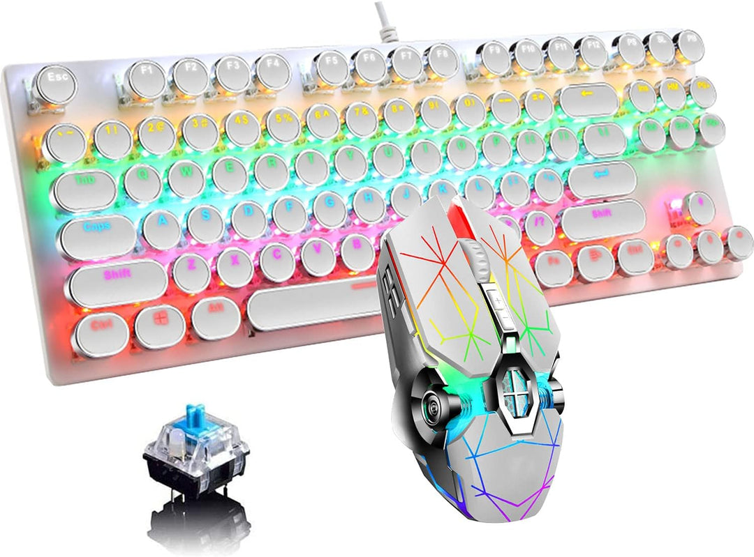 Kompakte Gaming-Tastatur für E-Sport, 87 Tasten, mechanisch, blaue Schalter, RGB.