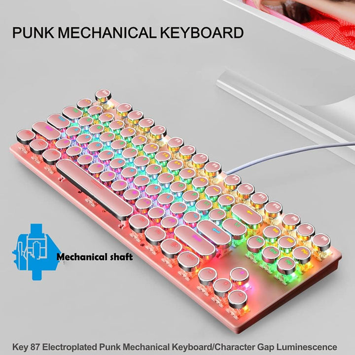 Stylische mechanische RGB-Tastatur mit blauen Schaltern & 87 Tasten für Gamer & den Alltag.