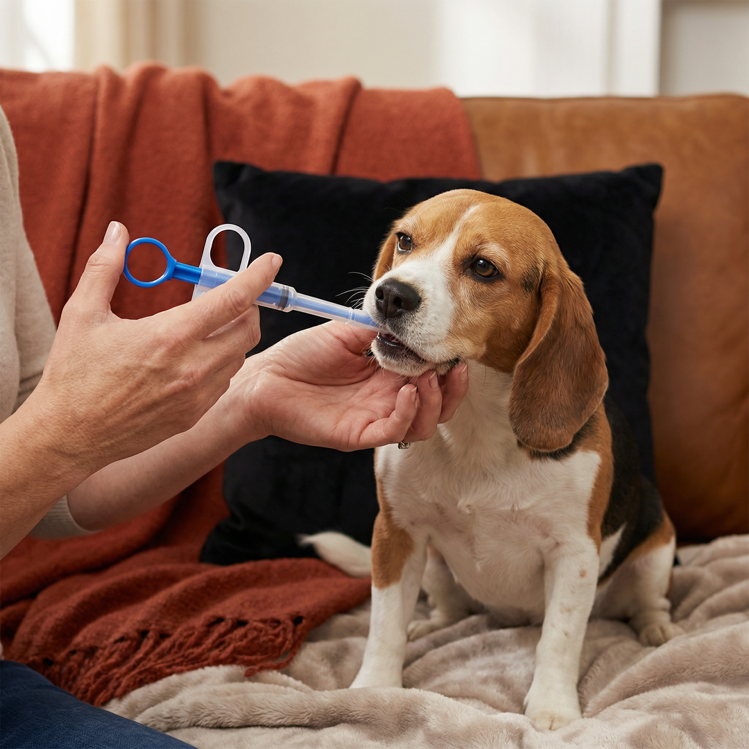 Einfacher Tablettengeber für Haustiere. Sichere und stressfreie Medikamentenverabreichung für Hunde und Katzen.