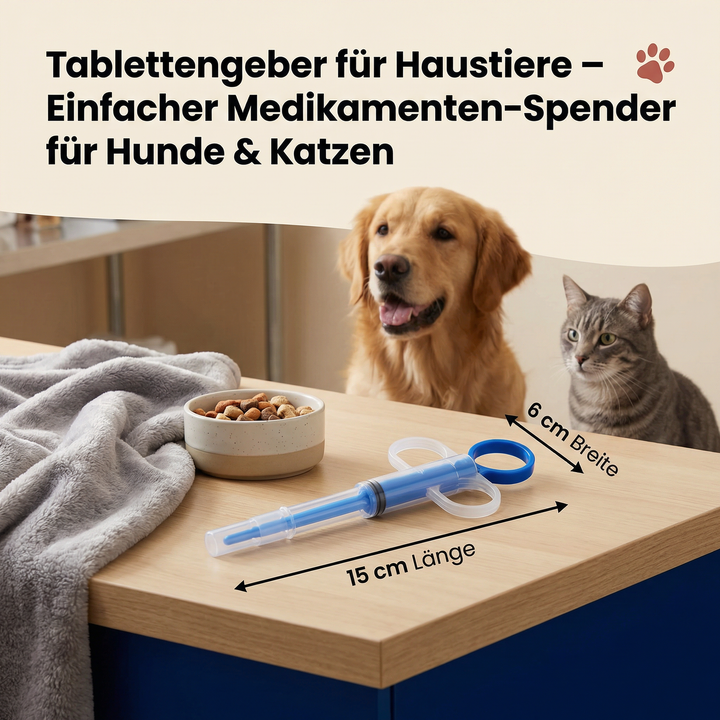 Unverzichtbarer Medikamentenspender für Haustiere. Erleichtert die Medikamentengabe bei Hunden & Katzen.