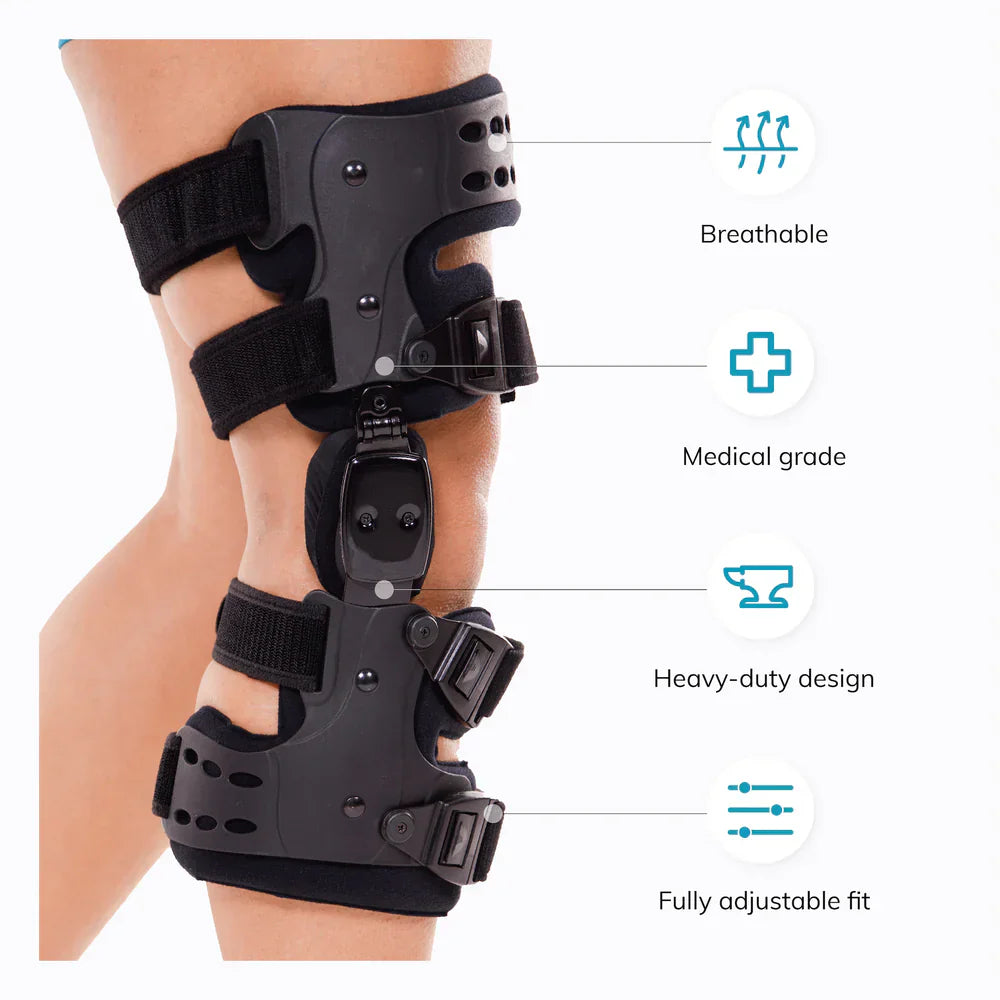 Ergonomische Knieorthese für gezielte Entlastung bei Arthrose, Knieschmerzen & zur Bewegungskontrolle des Gelenks.