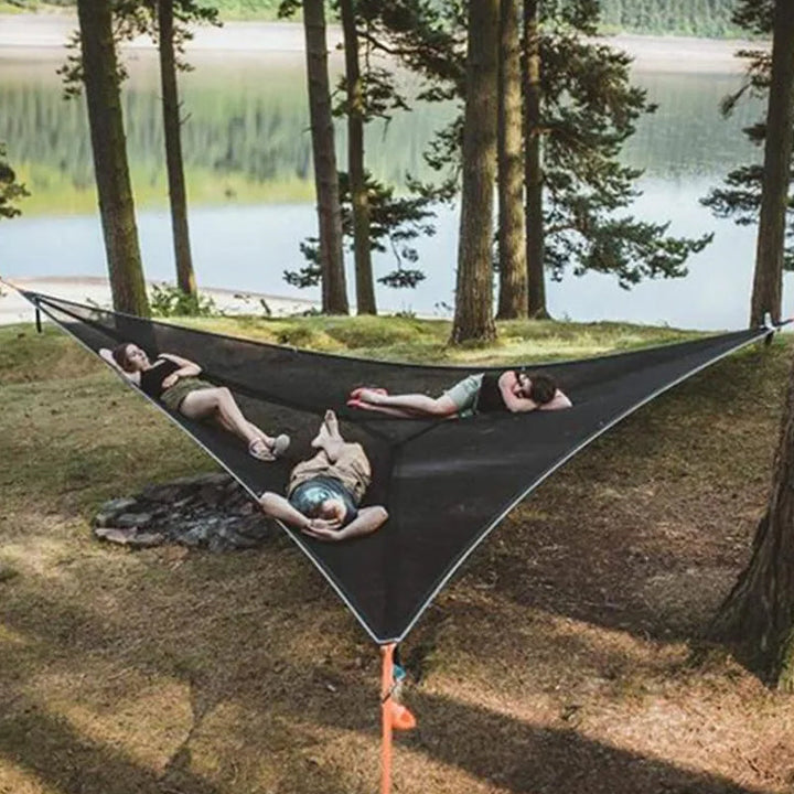 Bereit für Abenteuer: Mehrpersonen-Hängematte aus robustem Nylon für Outdoor-Erkundungen & Familien-Camping.