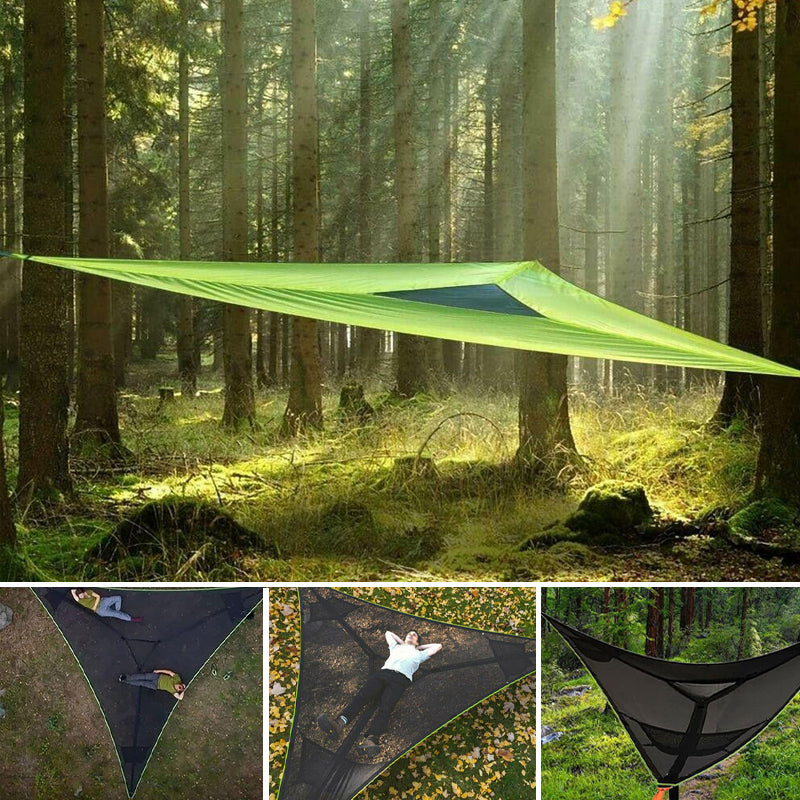 Geräumige Gruppenhängematte aus Nylon, ideal für gemeinsame Entspannung beim Camping & Outdoor.