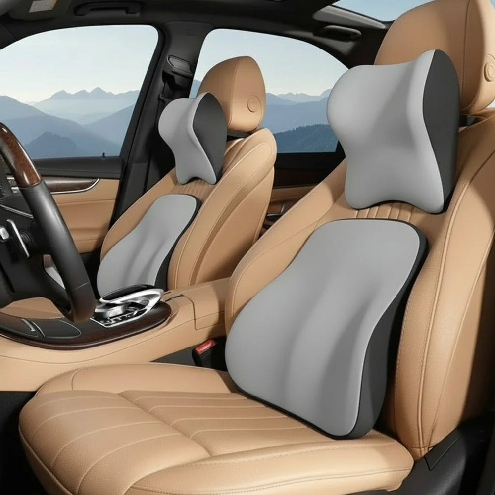 MEMORIDE Autokissen Set: Memory Foam Nacken- & Lendenstütze für maximalen Sitzkomfort im Auto.