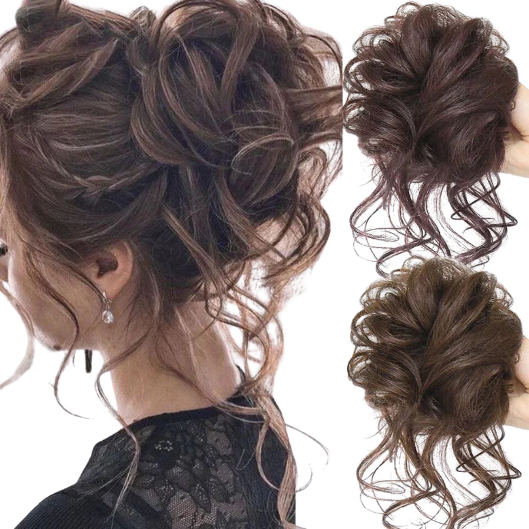 Messy Bun Haarteil für sofortiges Volumen & Fülle, natürlicher Dutt Look.