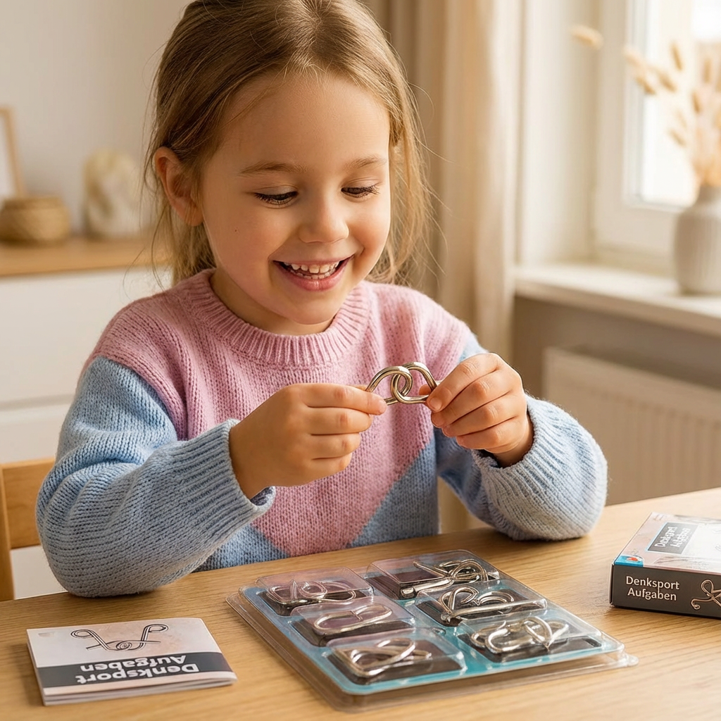 Glänzendes Metallpuzzle-Set für Kinder, ein anspruchsvolles Denkspiel zur Logikförderung.
