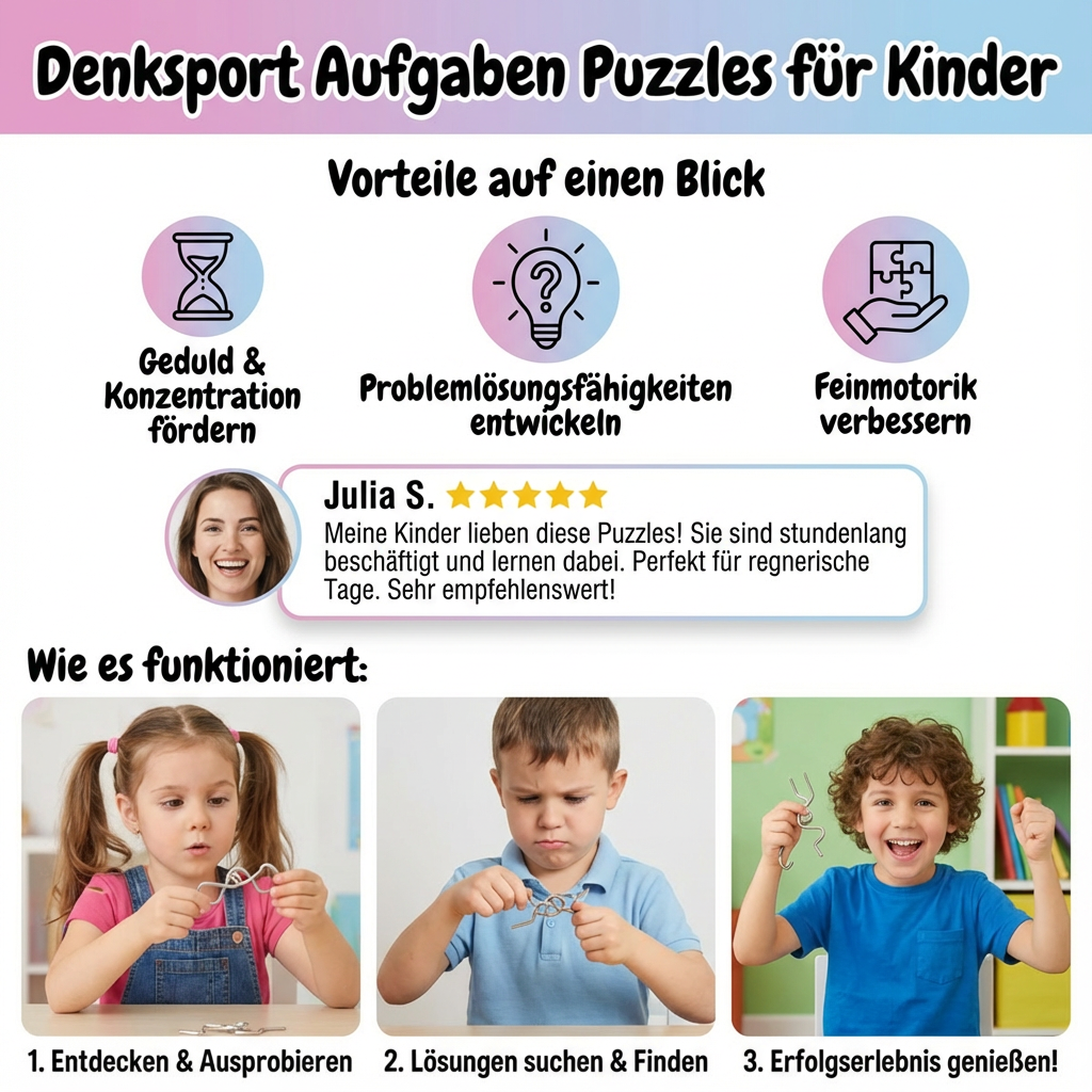 Lernspiel für Kinder: Metallpuzzle-Set zur spielerischen Förderung von Logik, Geduld & Denkvermögen.