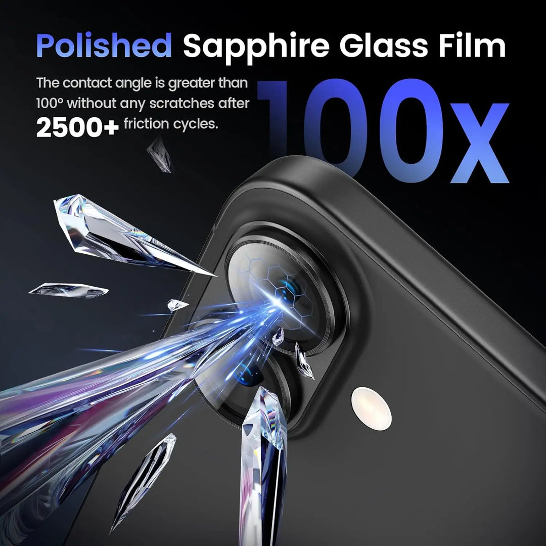 iPhone Objektivschutz: Metallrahmen mit gehärtetem Glas. Schützt die Kameralinsen vor Beschädigung.