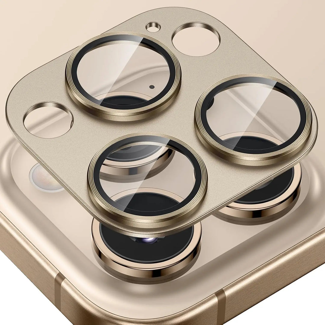 iPhone Objektivschutz aus robustem Metall mit gehärtetem Glas. Effektiver Schutz vor Stürzen.