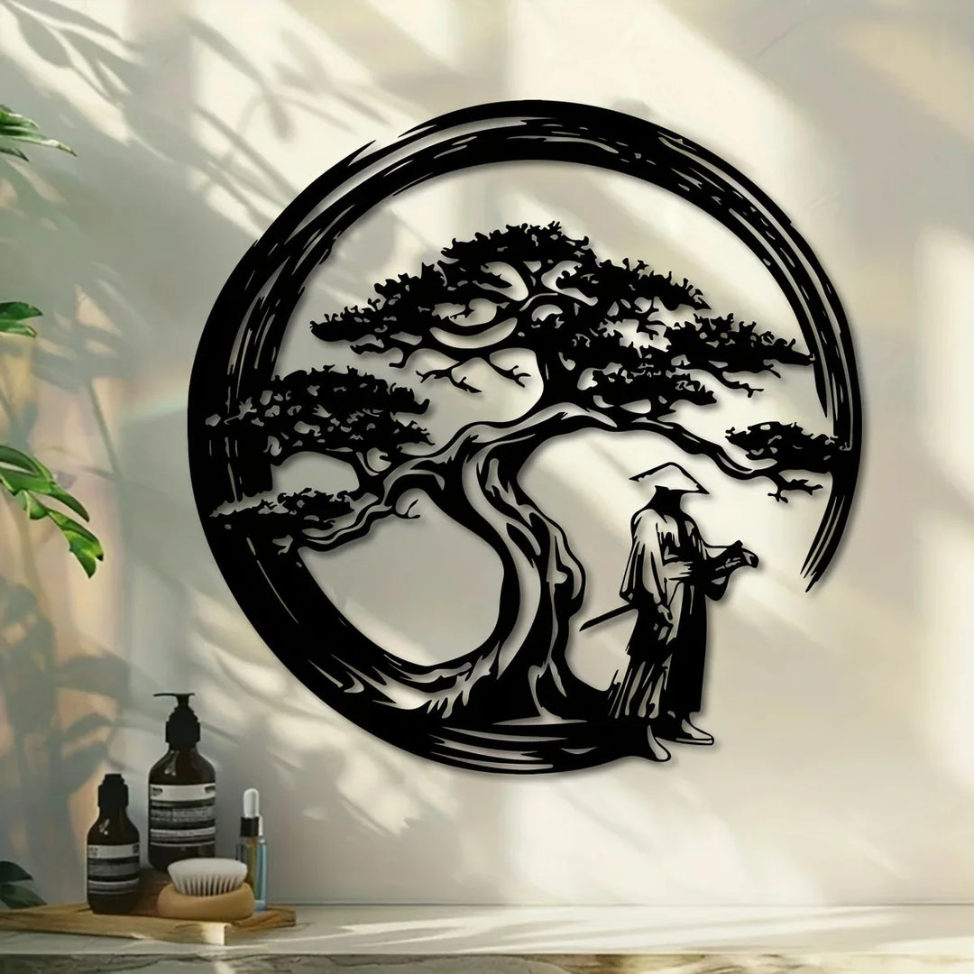Metall Wanddeko Bonsai mit Torii & Enso, japanisches Design, perfekt für Zen Wohnzimmer Deko.
