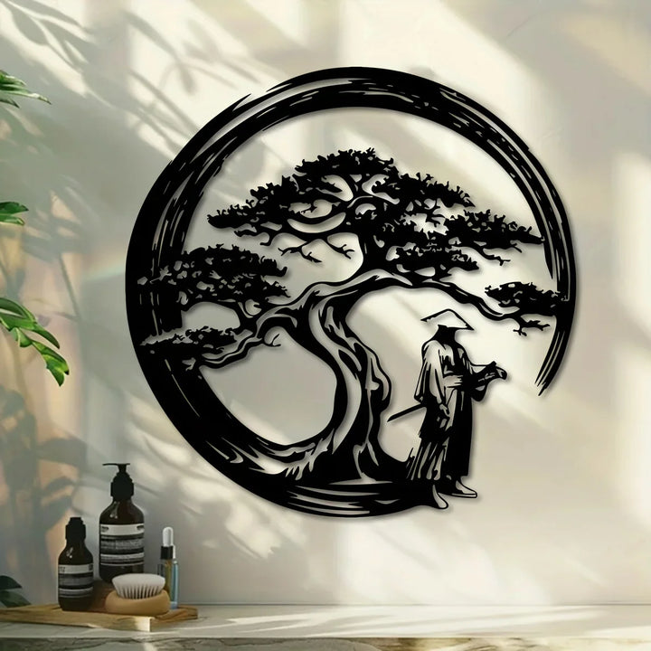 Metall Wanddeko Bonsai mit Torii & Enso, japanisches Design, perfekt für Zen Wohnzimmer Deko.