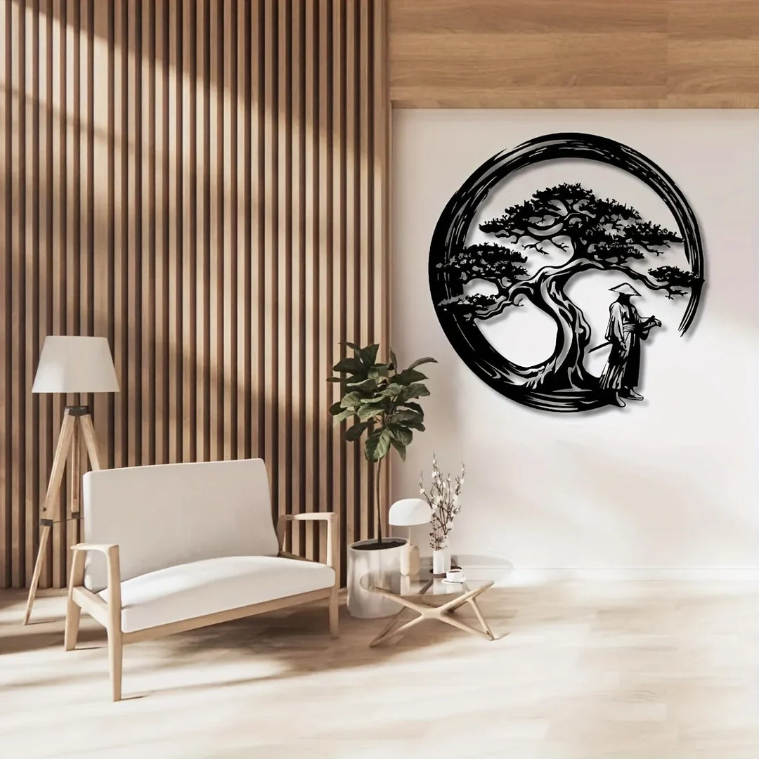 Elegante Zen Metall Deko: japanischer Bonsai, Torii und Enso. Moderne Kunst für Wohnzimmer & Schlafzimmer.