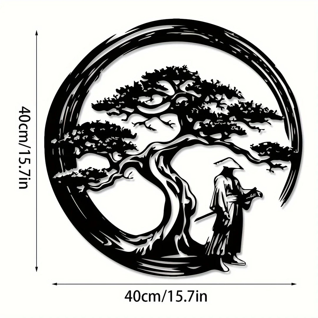 Stilvolle japanische Metall Wanddeko mit Bonsai, Torii und Enso Symbol. Perfekt als moderne Wohnzimmer Deko.