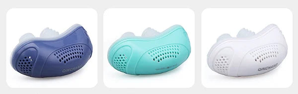 Detailansicht des Micro-CPAP Anti-Schnarch Geräts. Ergonomisches Design für maximalen Schlafkomfort.