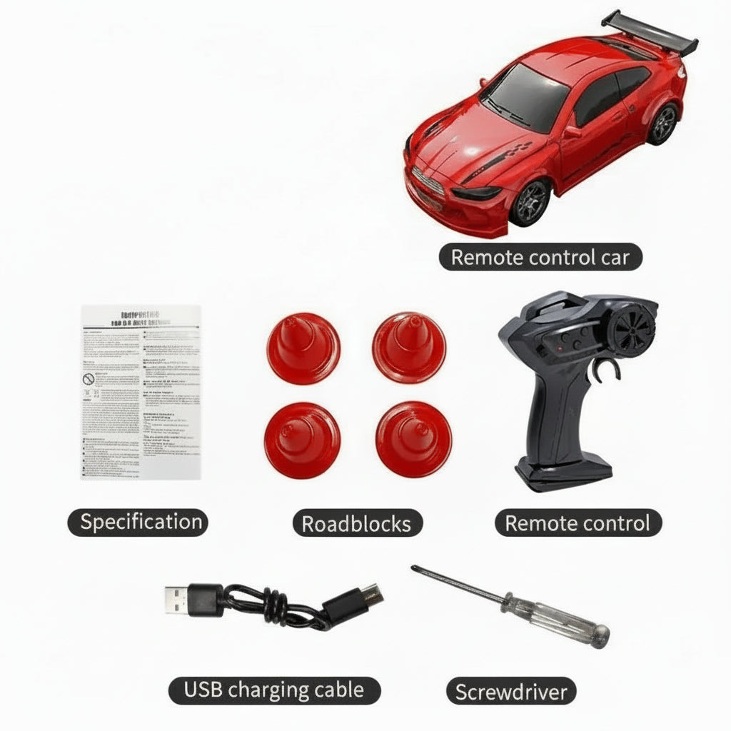 Präzises MICRODRIFT 1:64 RC Driftauto in Kurvenfahrt. Mini RC Modellauto für maximalen Fahrspaß.