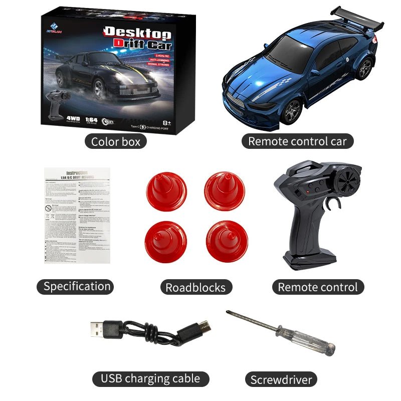 Detaillierte Ansicht des MICRODRIFT 1:64 RC Driftautos. Hochwertiges Mini RC Modellauto Spielzeug.