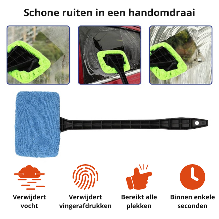 Spezielle Mikrofaser-Bürste für streifenfreie Windschutzscheiben und Seitenfenster im Auto.