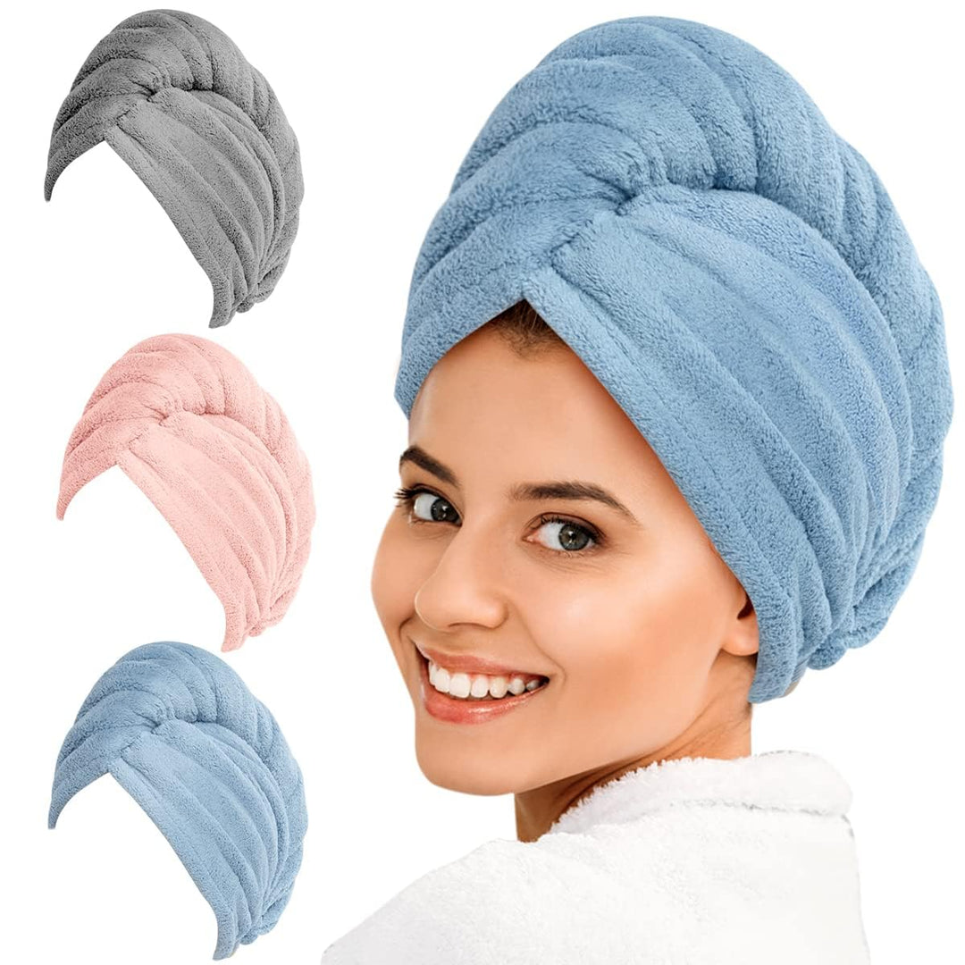 Mikrofaser-Haarhandtuch Wickel (3er Pack) für schnelle, schonende Haartrocknung & Frizzschutz.