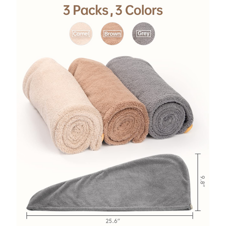 Sanftes & saugstarkes Mikrofaser-Haarhandtuch (3er Pack) für schonende Haartrocknung.