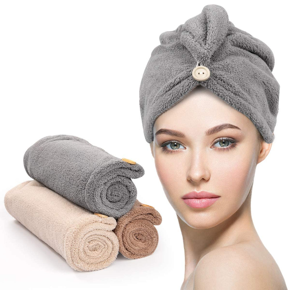 Damen-Haarhandtuch Turban aus Mikrofaser, schnelltrocknend und pflegend, im praktischen 3er Pack.