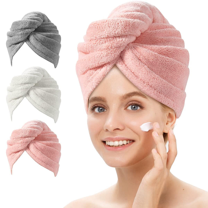 Haarhandtuch-Set (3 Stück) aus Mikrofaser, perfekt für lockiges Haar & sanfte Trocknung.