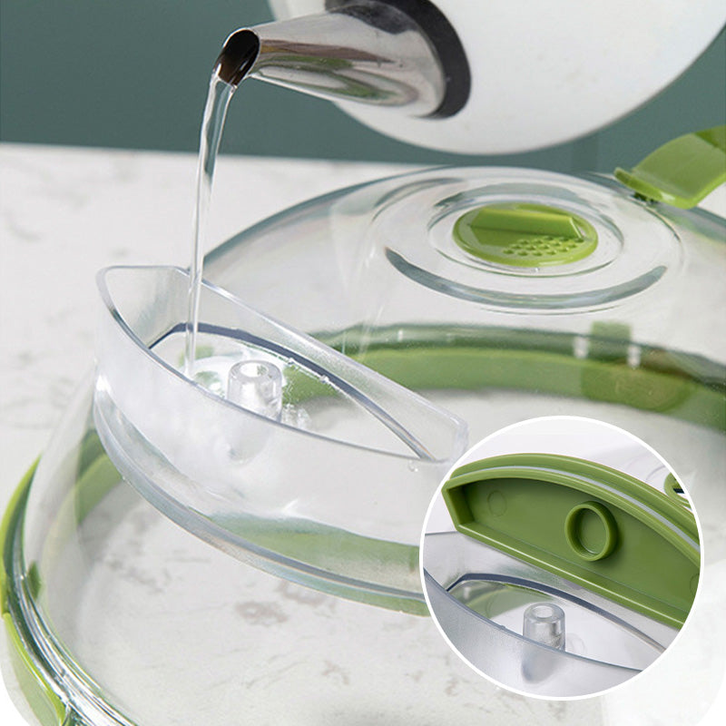 Hitzebeständiger Spritzschutz für Mikrowelle, hält Küche sauber und verhindert Fettspritzer beim Kochen.