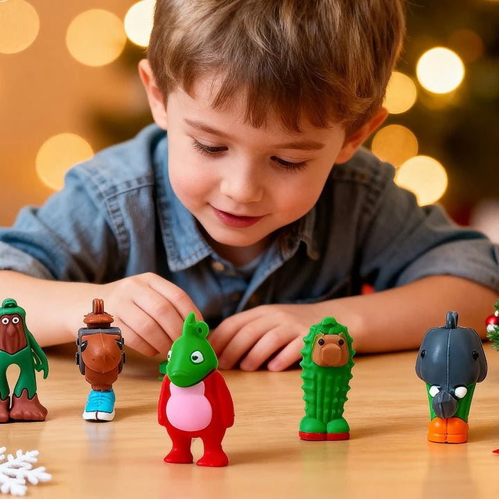 Detailansicht des MINDPOP 2025 Adventskalenders mit lustigen Memes und Popkultur-Elementen für Kinder.
