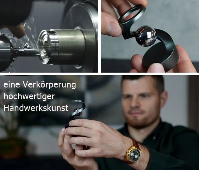 Nahaufnahme des MindSpin kinetischen Kreisels in voller Rotation; faszinierende optische Illusion.