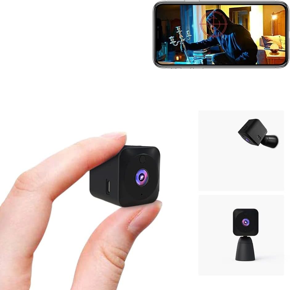 Mini 4K WiFi Sicherheitskamera mit Nachtsicht für diskrete Innenüberwachung.