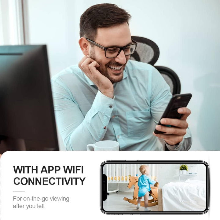 Leistungsstarke 4K WiFi Innenkamera mit Nachtsicht für smarte und diskrete Sicherheit.