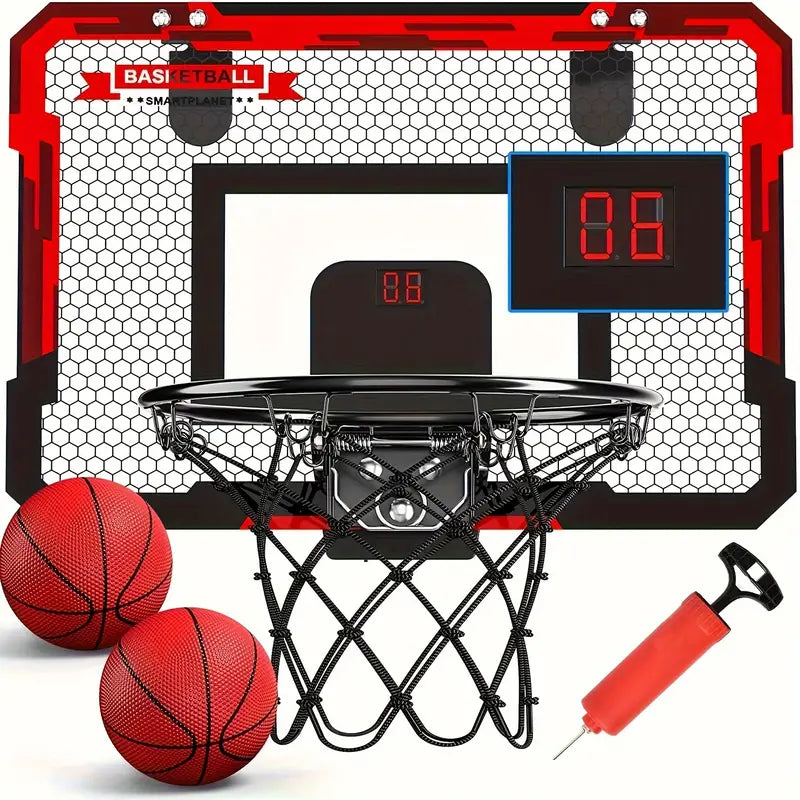 Mini-Basketballkorb mit elektronischer Anzeigetafel für Familienspaß und aktives Spielen drinnen.