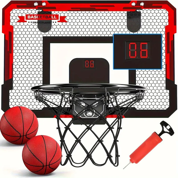 Mini-Basketballkorb mit elektronischer Anzeigetafel für Familienspaß und aktives Spielen drinnen.