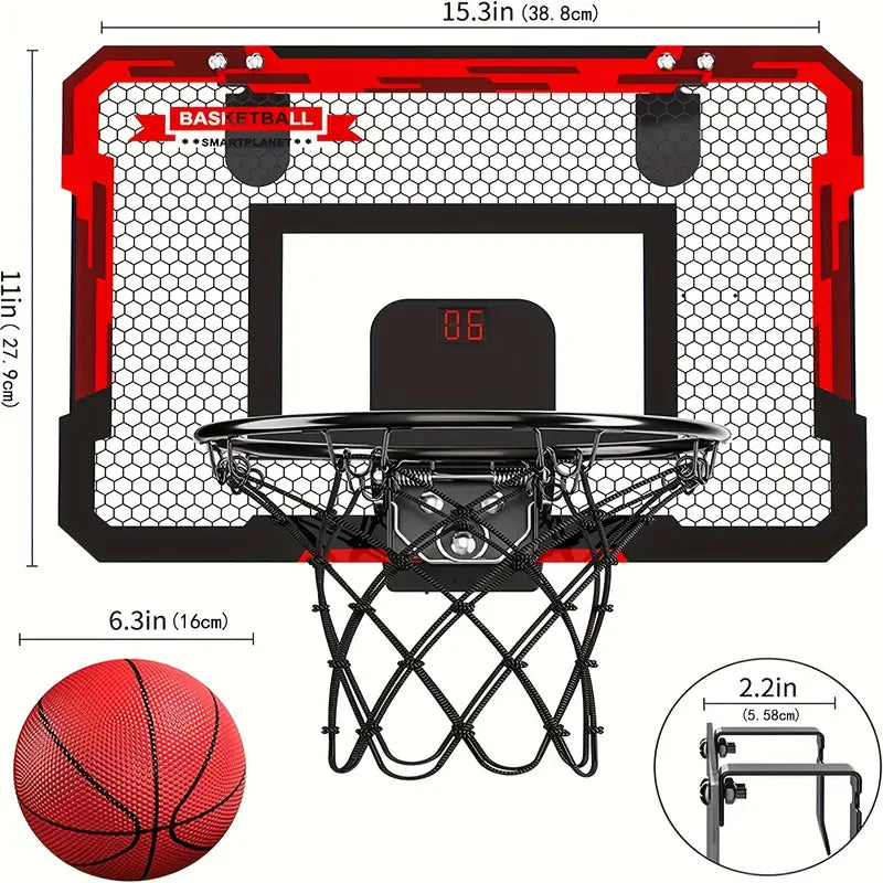 Kinderspielzeug: Tür-Mini-Basketballkorb mit digitaler Anzeigetafel, ideal für spannende Familienspiele.