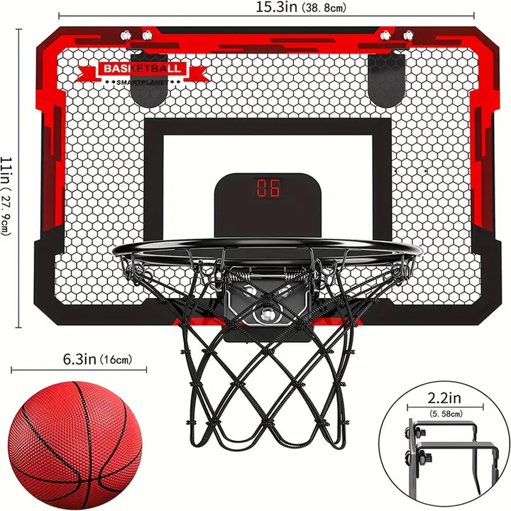 Kinderspielzeug: Tür-Mini-Basketballkorb mit digitaler Anzeigetafel, ideal für spannende Familienspiele.