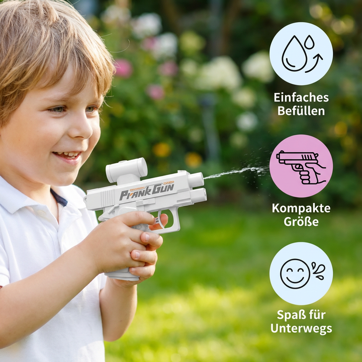 Lustige Mini-Wasserpistole für Kinder, doppelseitig, ideal für sommerliche Wasserschlachten im Garten oder am Pool.