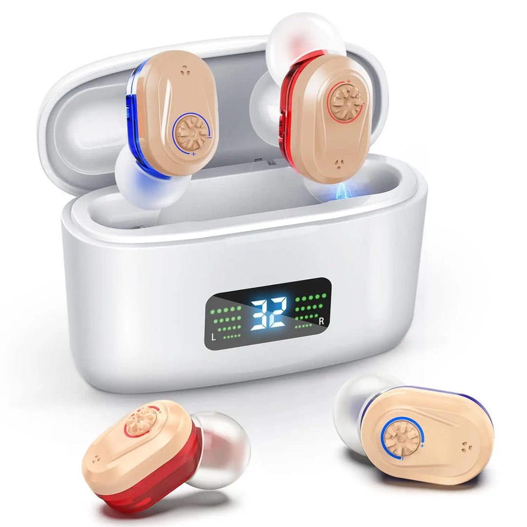 Mini-Hörgerät HearMax kabellos mit Geräuschreduzierung für klaren Klang, diskret und wiederaufladbar für besseres Hören.