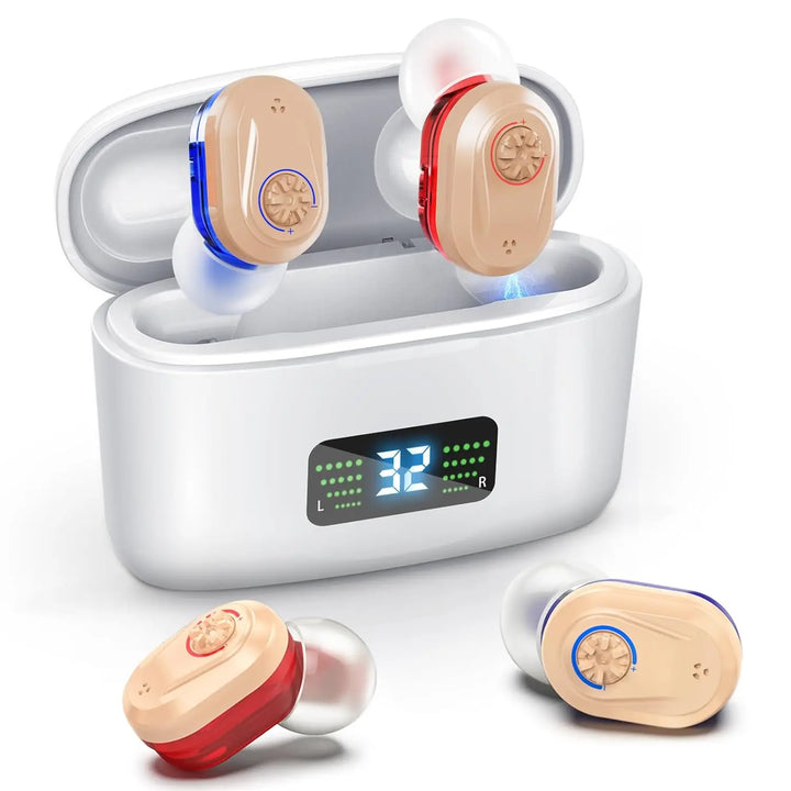 Mini-Hörgerät HearMax kabellos mit Geräuschreduzierung für klaren Klang, diskret und wiederaufladbar für besseres Hören.