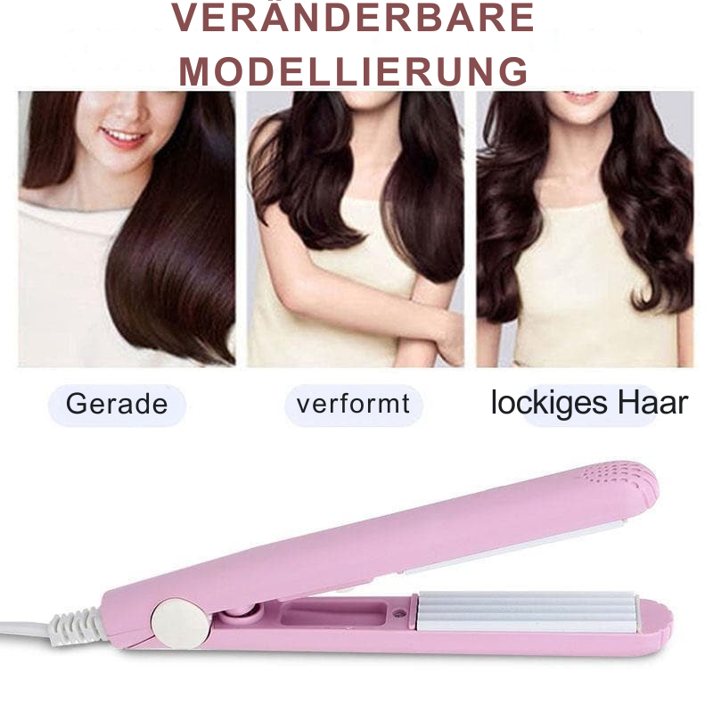 Mini-Haarglätter & Lockenstab 2-in-1 für Reisen, tragbares Stylinggerät mit Keramikplatten für Glätten & Locken.