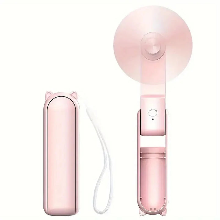 Mini Handventilator & Powerbank (2000mAh), faltbar, wiederaufladbar. Perfekte Kühlung für unterwegs.