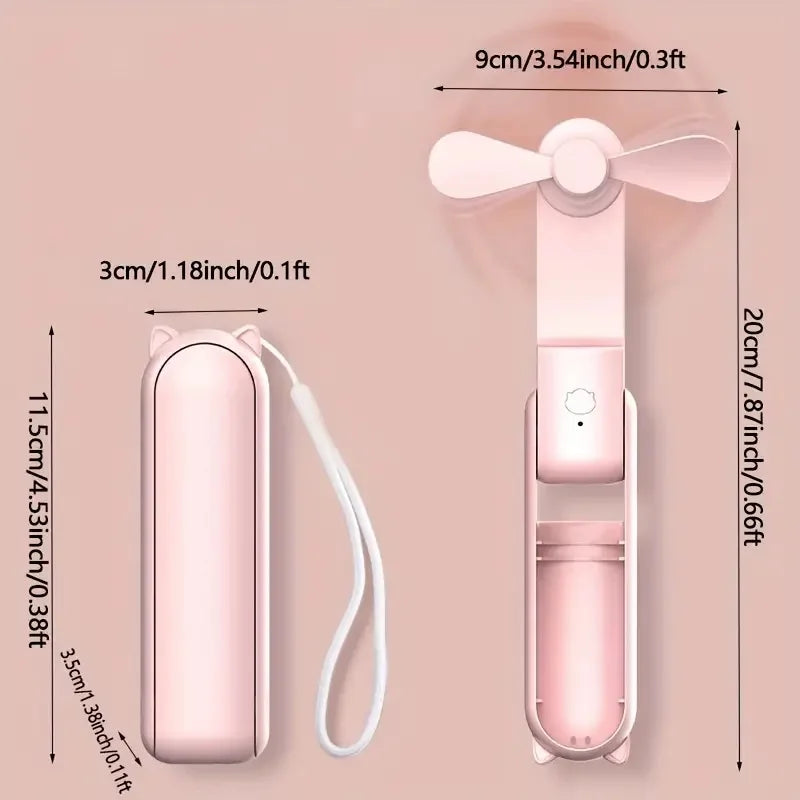Tragbarer USB Mini-Ventilator mit 2000mAh Powerbank für Reisen, Outdoor & heiße Sommertage.