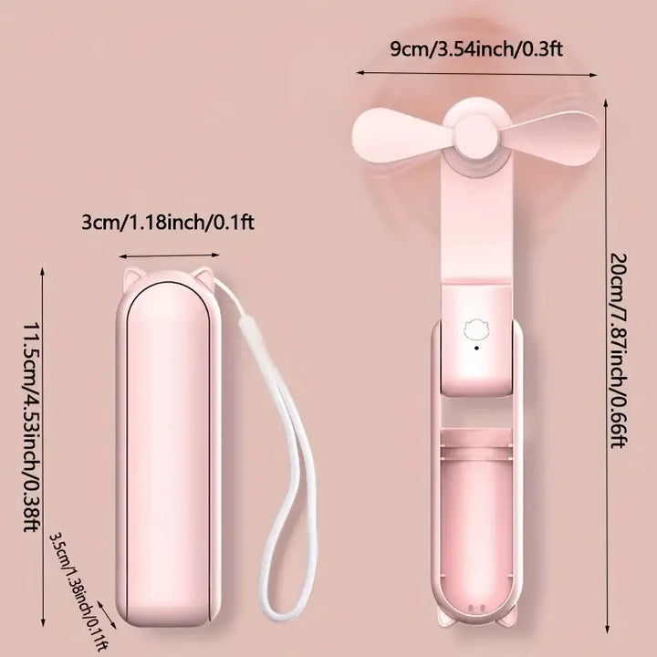 Tragbarer USB Mini-Ventilator mit 2000mAh Powerbank für Reisen, Outdoor & heiße Sommertage.