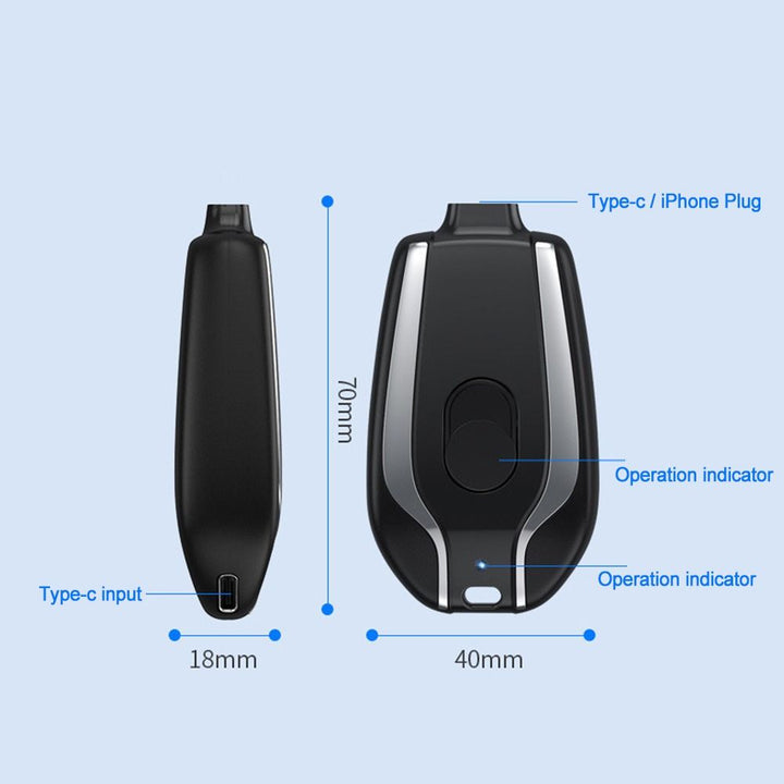 Stilvolle Mini-Powerbank: Kompaktes USB-C/Lightning Ladegerät, modernes Design, inkl. Karabiner.