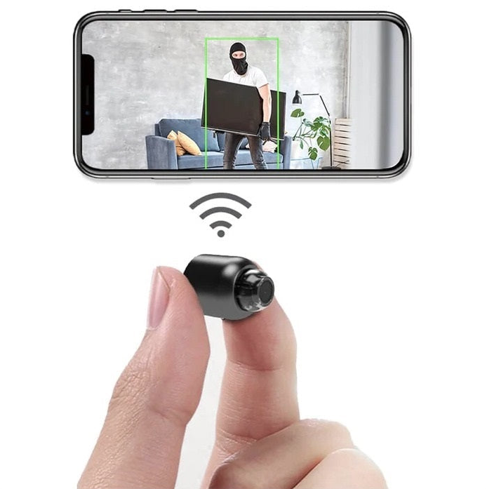 Diskrete Mini IP Kamera mit WLAN, Nachtsichtfunktion & Bewegungserkennung für Innenbereiche.