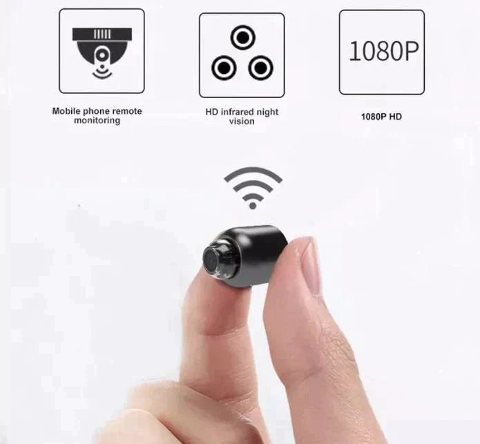 Von vorne: Mini WiFi-Überwachungskamera mit Nachtsichtfunktion, bereit für Ihre Hausüberwachung.