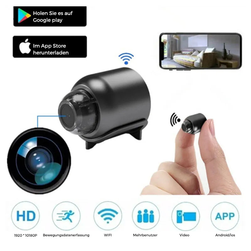 Diskrete Mini-WLAN-Kamera, Full HD 1080p, mit IR-Nachtsicht und Fernzugriff für Smart Home Sicherheit.
