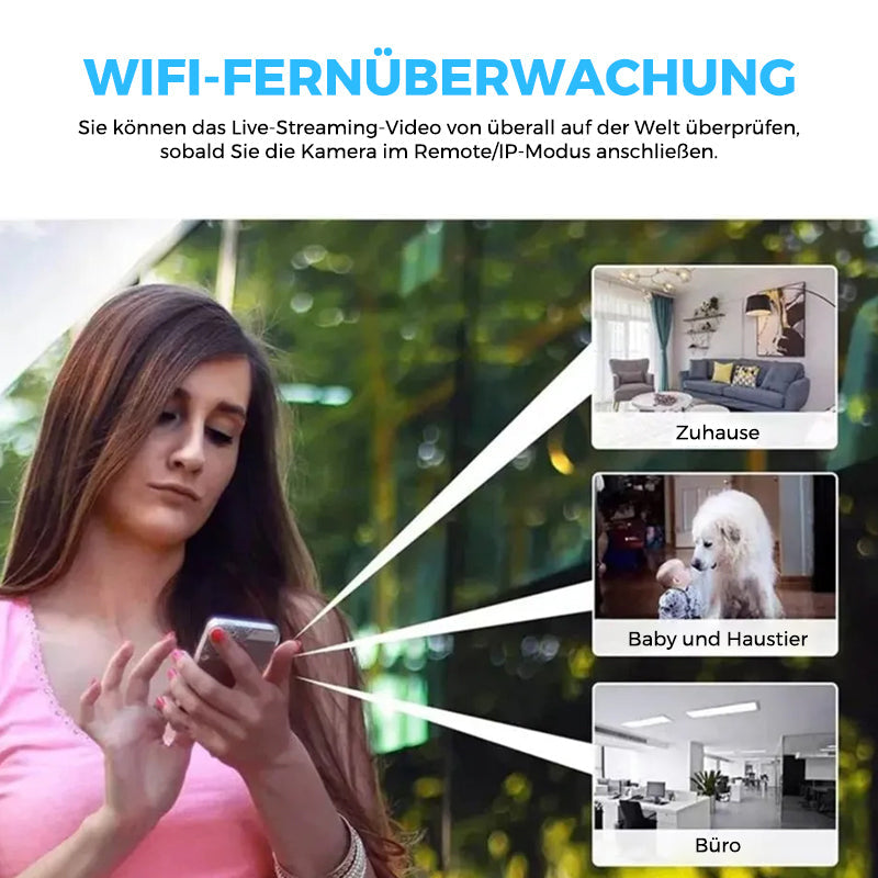WLAN Mini Kamera 1080p, kabellos, mit Live-Ansicht und Audioaufnahme für einfache Smart Home Sicherheit.