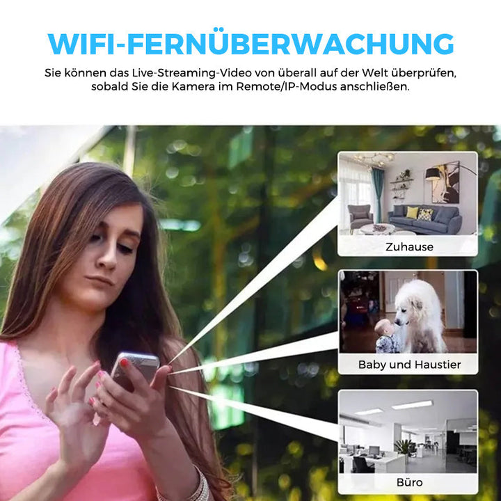WLAN Mini Kamera 1080p, kabellos, mit Live-Ansicht und Audioaufnahme für einfache Smart Home Sicherheit.