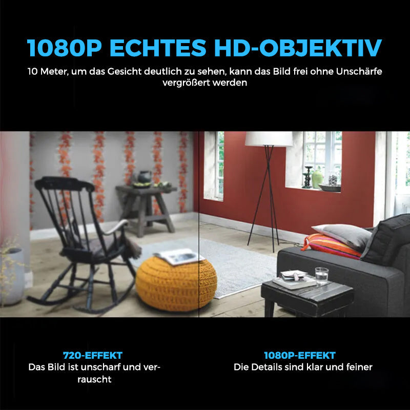 Unauffällige Mini Überwachungskamera 1080p mit WLAN, Nachtsicht & Audio, perfekt für diskrete Heimüberwachung.